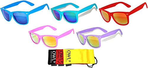 Image of OWL Retro Vintage Sunglasses Colorful Mirror Lens Matte Frame 3,5,6,10,12,14 Pairs
