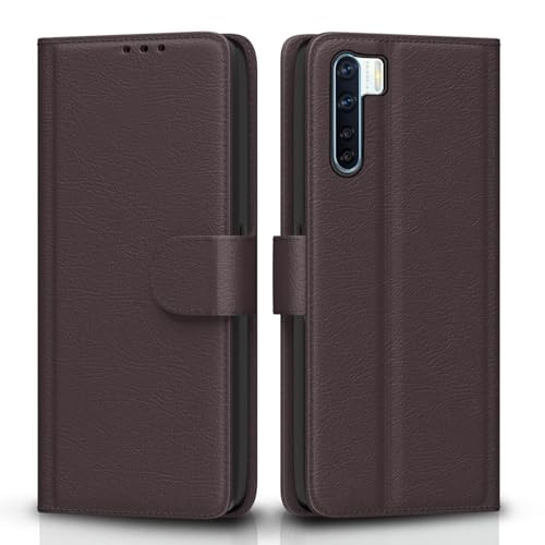 Image of Pikkme Flip Cover Leather Finish | Inside TPU with Card Pockets | Wallet Stand and Shock Proof | Complete Protection Flip Case for Oppo F15(Coffee)