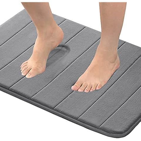 Flamingo P Non Slip Memory Foam Bathroom Mat, Soft Absorbent Bath Mat Rugs for Bathroom Quick Dry Bath Mats Thick Bath Rug Carpet for Bathroom Floor, Shower, 20x32 Inches, Grey Cover