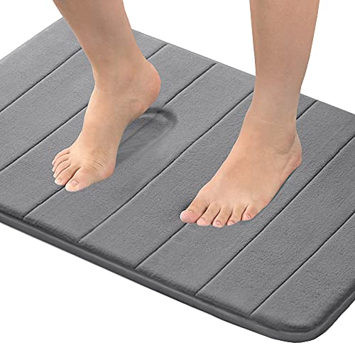 Flamingo P Non Slip Memory Foam Bathroom Mat, Quick Dry Soft Absorbent Bath Mats Rugs for Shower, 20x32 Inches, Grey