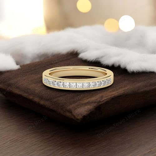 Princess Cut Moissanite Wedding Band for Women 14k Yellow Gold Channel Set Eternity Ring Classic Anniversary Stacking Ring Minimalist Bridal Jewelry Gift2
