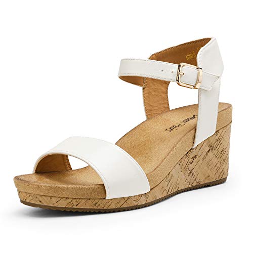 DREAM PAIRS Women's White Pu Open Toe Buckle Ankle Strap Platform Wedge Sandals Size 9 M US Nini-8