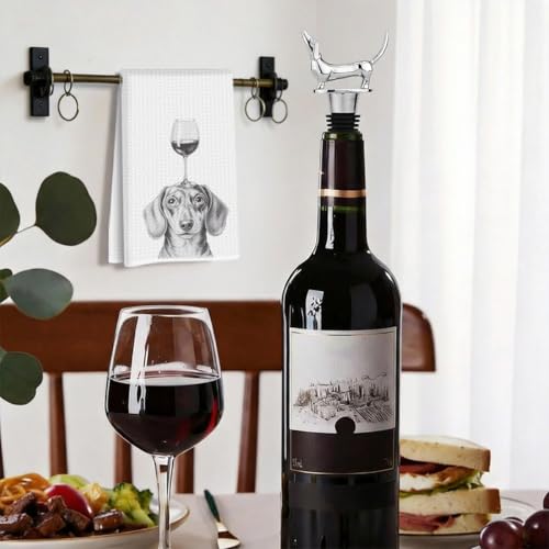 Image of Funny Dachshund Wine Kitchen Towels with Wine Bottle Stopper 24x14 Inch, Dachshund Gifts Reusable Dish Towels for Kitchen Bars Decor, Wines Gift Weiner Dog Gifts for Women Men Birthday Gift-5