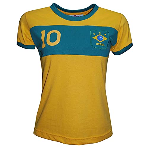 Camisa Brasil Faixa Liga Retrô Feminina Amarela P 1 Camisa Brasil Faixa Liga Retrô Feminina Amarela P