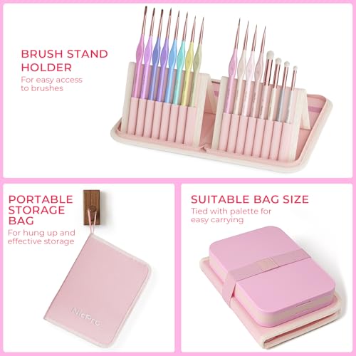 Image of Nicpro Aesthetic Miniature Painting Kit, Stay Wet Palette & 16PCS Detail Paint Brushes Drybrush with Bag, Pallet Paper, Sponges, Mixing Paints Saver Palette for Acrylic, Paint by Numbers, Cute Figures