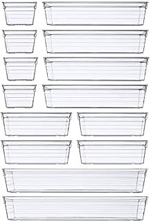 14 PCS Clear Plastic Drawer Organisers Tray for Makeup, Kitchen Utensils, Jewelries and Gadgets