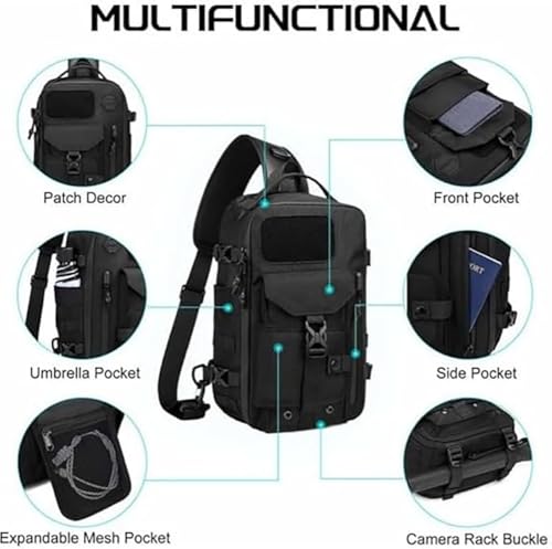 Cosmos Explorer Sling Bag, Outdoor Hiking Waterproof Crossbody Shoulder, Anti Theft Tactical Sling Backpack, (Black) - Thumbnail 2