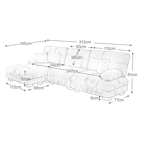 Miniatura 2 de Dachetou Sofá Esquinero Modular De Lujo En Forma De L De Gran Tamaño Para Sala De Estar, Sofá Cama Profundo Con Otomano, Chenilla De Pana Marrón Claro