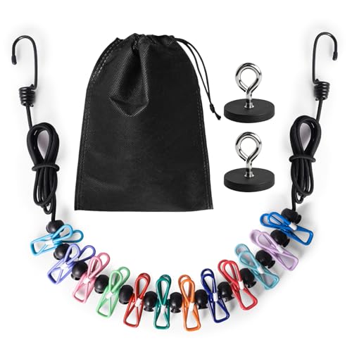 Magnetic Clothesline for Cruise Ship, Portable Travel Washing Clothes Line with 12 Clips and 2 Magnetic Hooks, Cruise Cabin Essentials Indoor Outdoor Camping Laundry Line