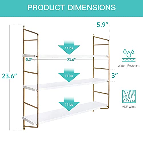 Boluo Gold Wall Shelf Bathroom Shelves - Bedroom Kitchen Living Room Modern Book Shelf Floating Shelves 24 Inch (610-G) #TOP3