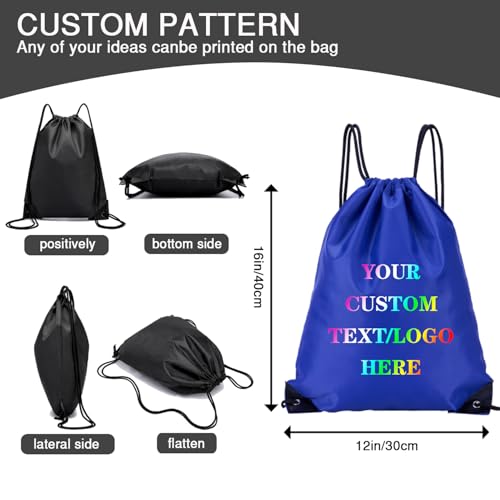 Custom Bags With Your Logo Set of 100 Custom Backpack Draw String Bags Pack Bulk for Travelling Swimming Gym Everyday Use (Blue 3)