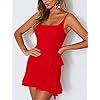Relipop Women's Dress Spaghetti Strap Waist Tie Knot Wrap Front Ruffle Hem Short Dress Red