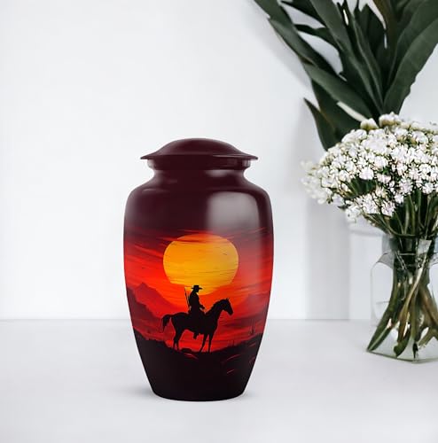 Image of Cowboy Urn - Large & Small Urn for Ashes Adult Male - Funeral Urns for Adult Ashes Women - Tiny Urns for Human Ashes - Urn for Ashes for Women (Combo - 10 inch & 3 inch, 5 Pcs)