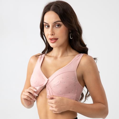 Womens Daisy Bra Front Closure Sports Bras Beauty Back Full Coverage Comfor Easy Close Bra Front Buckle Corset Beige2