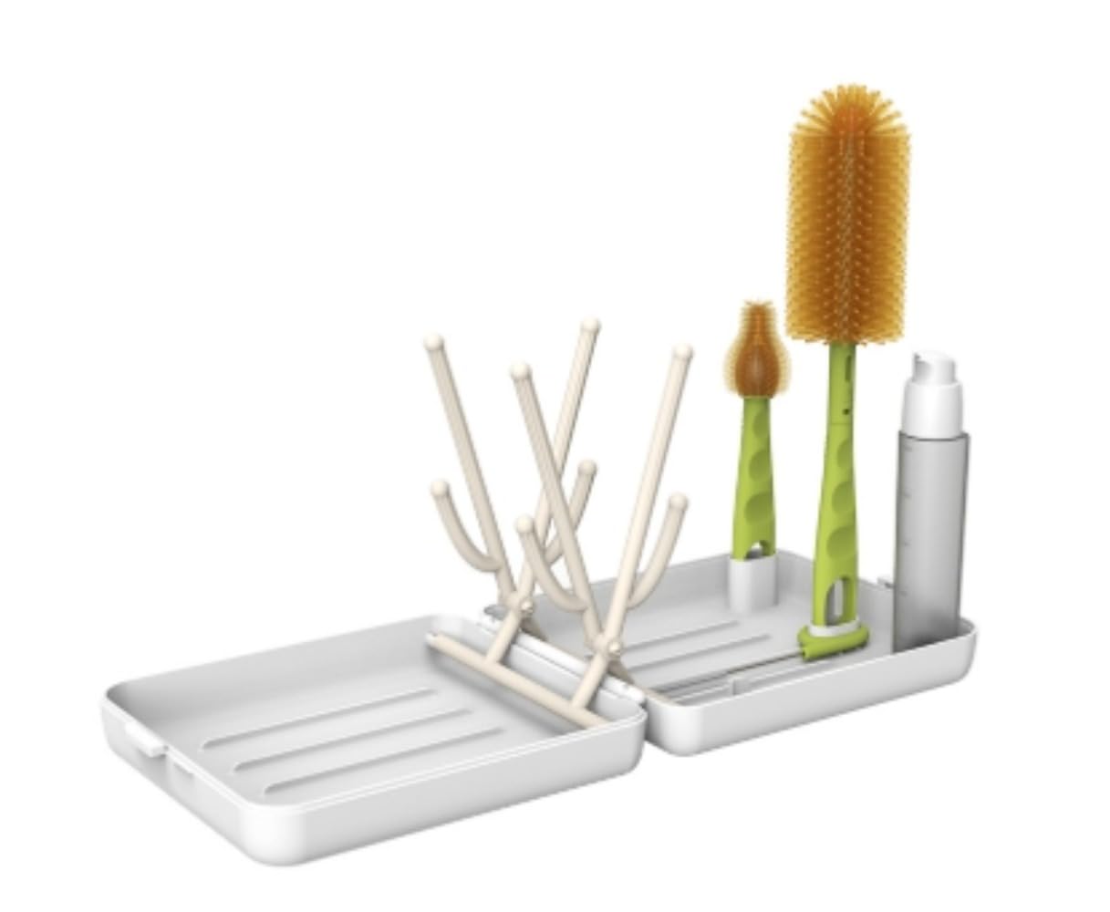 EVREFIN 哺乳瓶乾燥ラック 折り畳み 旅行用 哺乳瓶 立て 水切り スタンド ラック コップ 洗い 消毒 ブラシ 洗剤 お手入れ簡単 持ち運び便利 赤ちゃん用品 出産祝い プレゼント 抗菌 洗浄器具 清潔 衛生的 (ホワイト)