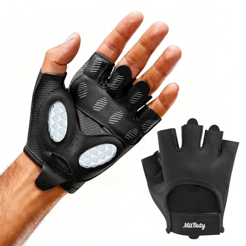 MitButy Gym Gloves for Men & Women – Weight Lifting Gloves, Fingerless Workout Glove for CrossFit, Fitness, Exercise & Training with Silicone Grip Dots for Secure Hold & Palm Padding Protection
