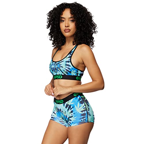 Psd Womens Weed Spiral Sports Bra, Blue, M #TOP1