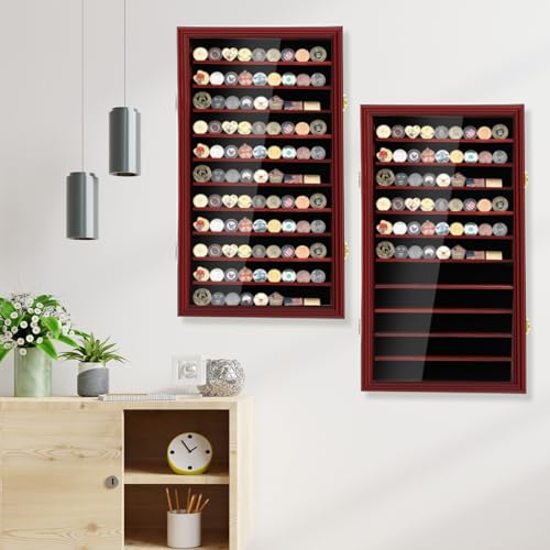 Image of Silipull Military Challenge Coin Display Case Wood Medal Wall Mount Lockable Cabinet Rack Holder Shadow Box for Casino Poker Chips Souvenirs