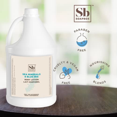 Image of Soapbox Sea Minerals & Blue Iris Body Lotion, Refill Bulk Size For Rentals, Guest Rooms & Hotels - Clean Ingredients Free of Harsh Chemicals, Sulfates, Parabens & Silicones - 1 Gallon Bottle