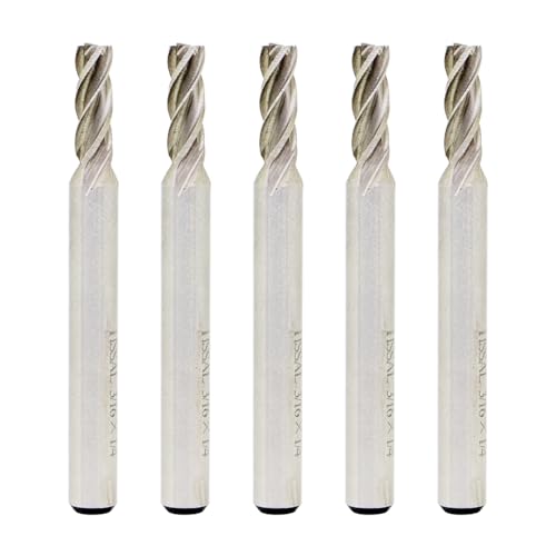 5PCS End Mill Set 3/16" Cutting Dia 1/4" Shank 4 Flute HSS End Mill Drill Bit, CNC End Milling Cutter for Wood, Aluminum, Steel, Titanium, Foam, Plastic