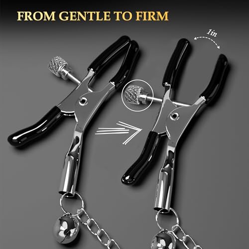 Image of BDSM Nipple Toys 3PCS Adjustable Metal Nipple Clamps with 12 Replacement Rubber Sleeves, Nipple Clips for Women Men Couples, Bondage Breast Stimulation Sex Toys for Adult Fetish Play