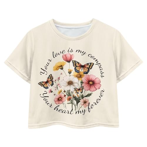 Image of Kids Crop Top Short Sleeve T-Shirts for Girls Size 5-14