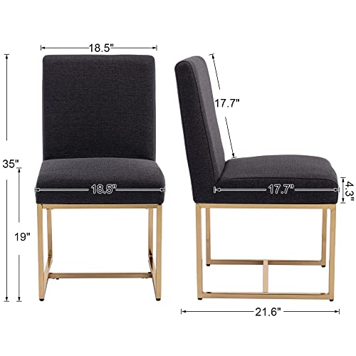 Rivova Contemporary Linen Upholstered Dining Chairs With Golden Base Set Of 4, Comfort Side Chairs For Dining Room, Dining Room Chairs, Charcoal #TOP2