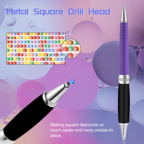 Square Diamond Art Painting Pen, Ergonomic Diamond Art Pen, Metal Diamond Art Drill Pens With Square And Round Drill Head Plus Multiplacer Tips, Comfort Grip 5D Diamond Art Painting Tools Pen (Purple) #TOP1