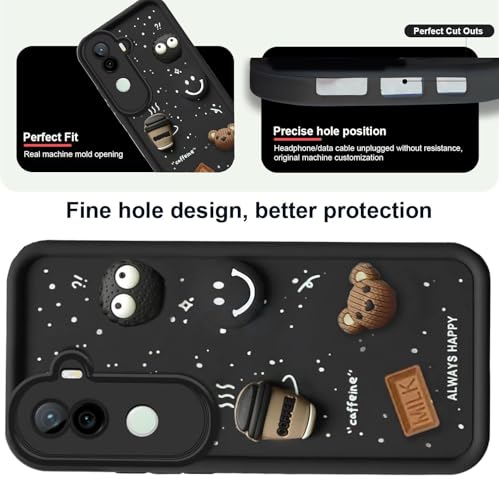 Image of GoldKart Back Case Cover Compatible for iVivo V40E 5G / iQOO Z9S 5G | Cute Fun Cartoon 3D Ball Coffee Silicone Case | Full Body Protection Back Cover for iVivo V40E 5G / iQOO Z9S 5G - Black