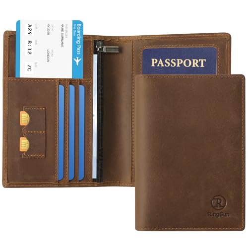 Ringsun Leather Passport Cover for Men Women, RFID Passport Wallet Case Travel Passport Holder for Family2