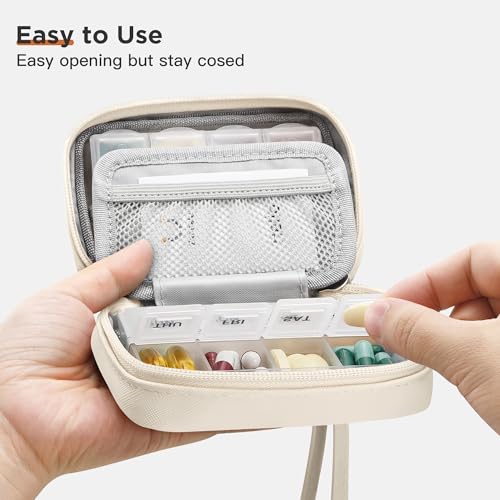Image of Zannaki Cute Pill Organizer for Purse with Two Removable 7-Day Pill Box, Travel PU Leather Pill Case, Portable Weekly Pill Container with Storage Bag to Hold Vitamins, Fish Oils, Supplements (Beige)