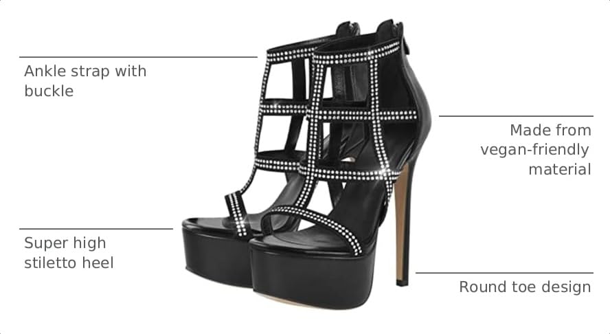 Image of richealnini Women's Crisscross Platform Stiletto High Heels Strappy Sandals with Zipper