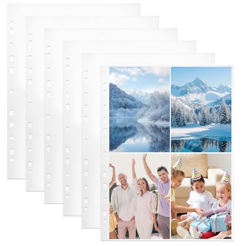 Aoyfuwell 30 Stk Fotohüllen DIN A4, 240 Taschen A4 Postkartenhüllen, Transparent Sammelhüllen, Klarsichthüllen Foto Hüllen für A4 2/3/4 Ringbuch, Fotosichthüllen, 4 Taschen Foto Seitenschutz