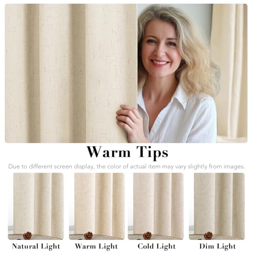 Image of H.VERSAILTEX Linen Blackout Curtains Durable Thick Textured Linen Look 100% Blackout Patio Door Curtain Anti Rust Grommet Extra Wide Sliding Door Curtain Panel, Bleached Sand, W100 x L84 inch