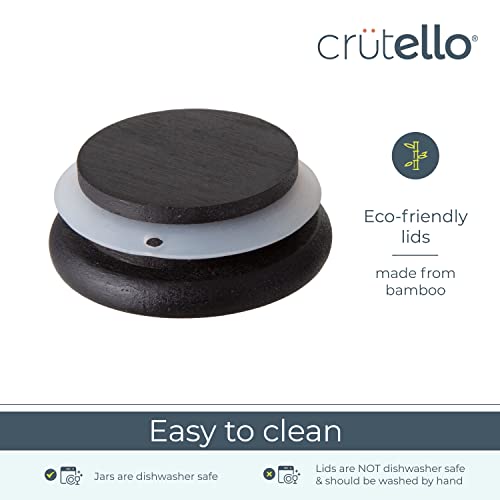 Crutello Glass Food Storage Containers With Black Bamboo Lids, 6 Pack - 16 Fluid Oz Airtight Clear Kitchen Organization Canisters With Black Lids #TOP2