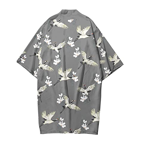 Image of HAORUN Men Japanese Kimono Coat Loose Yukata Outwear Long Bathrobe Tops Vintage