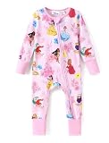 Disney Princess Belle Moana Ariel Organic Cotton Newborn Infant Baby Girls One Piece Zipper Romper 6-9 Months
