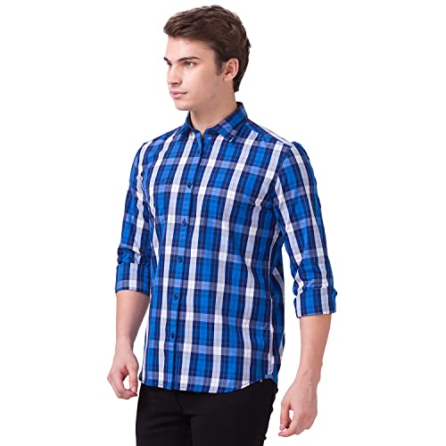 Image of Parx Men's Full Sleeve Slim Fit Dark Blue Casual Shirt