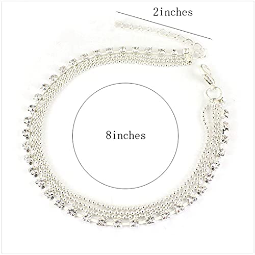 Shegirl Fashion Multilayer Anklet Bracket Rhinestone Layered Anklet Brackets Silver Bead Flash Drill Anklet Chain Beach Foot Jewelry for Women and Girls