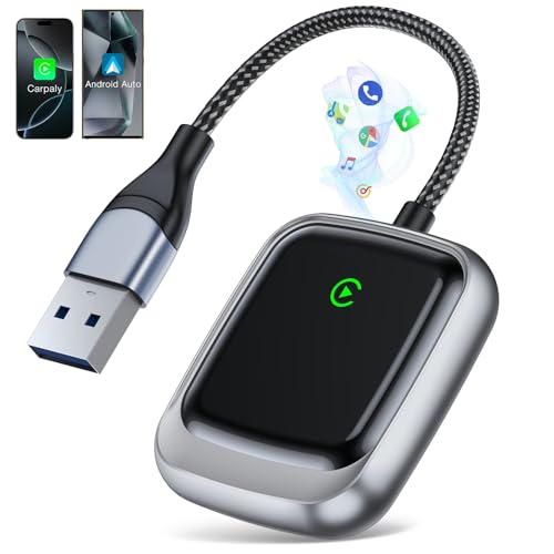 Guowo Wireless Carplay Adapter & Android Auto Adapter, 2-in-1 Converts Wired to Wireless Carplay Dongle for Plug & Play for Apple iPhone iOS 10+ & Cars from 2016+, Grey