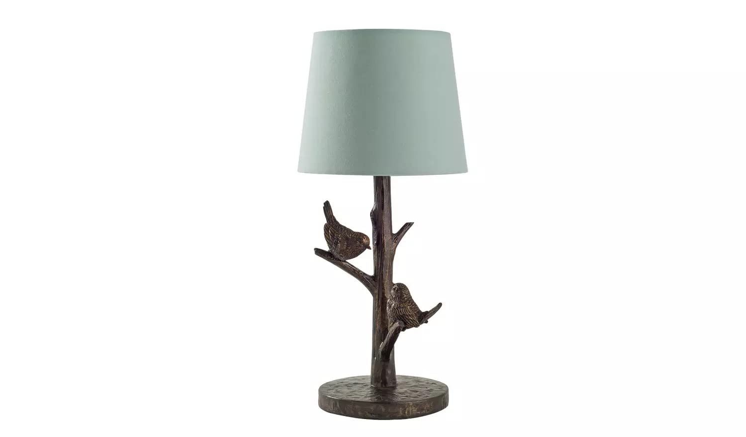 Aidni Brown Moorlands Bird Table Lamp, Decorative Bronze Tree Branch With Birds, Grey Shade