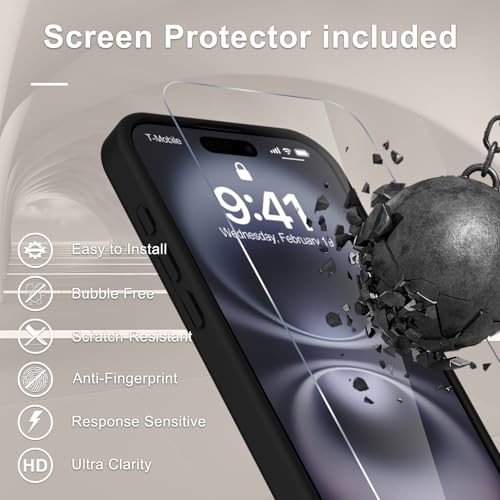Image of YENAPOON for iPhone 17 Case, Matte Magnetic Phone Cover [with 1 Screen Protector] [Support for MagSafe] [Shockproof Military Grade Protection] Translucent Frosted Back, Black