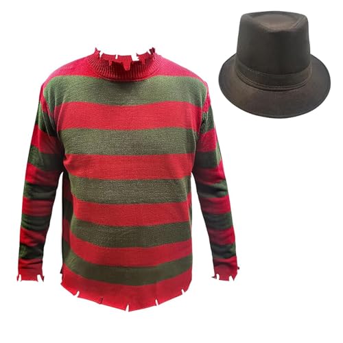 Adult Halloween Men's Knitted Striped Sweater Horror Killer Movie Devil Costume with Hat