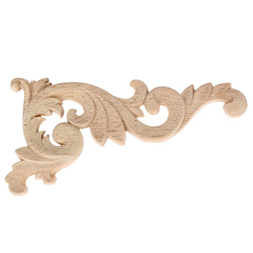 Muxsam Wood Carved Appliques Onlays, 1-Pair Unpainted Small Wooden Carvings Decals Corner Decorative Plaques For Mirrors Walls Doors Bed Fireplace Cabinet Dresser Closet Diy Project, Left & Right #TOP4