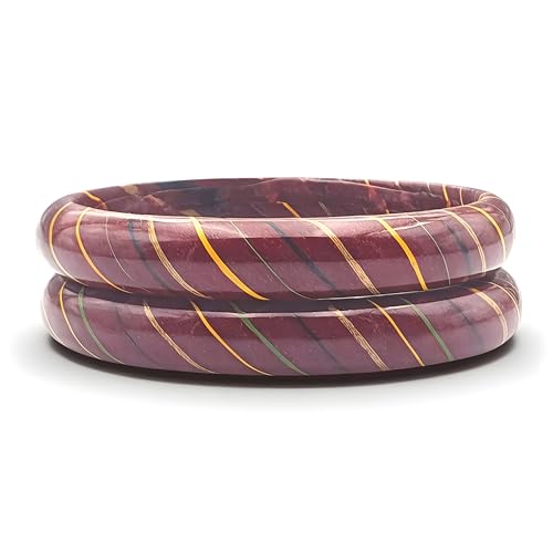 Image of Traditional Rajasthani Lac Bangles for Women and Girls, Jaipuri Lahariya Design Lakh Lah Kada, Multicolor Striped Pattern, Red Green Maroon Sky Blue Pink Purple Yellow Grey Set of 2