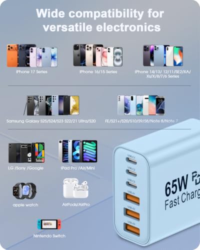 Image of 2-Pack 65W USB C Charger Block, 6-Port Fast Wall Charging Block [3 PD USB-C & 3 QC USB-A] for iPhone 17 16 15 Pro Max, iPad Pro, Galaxy S26 S25, Pixel 10 9, iWatch,Google & More