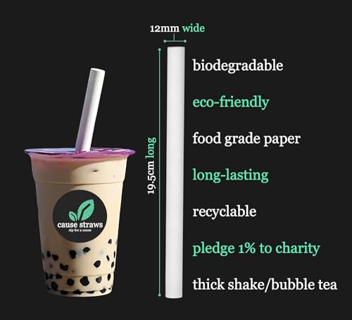 Image of (12mm, 50 Straws) | Biodegradable Boba Straws | White Colour | for Thick Shakes and Bubble Tea (Boba Tea) | Direct from Manufacturer