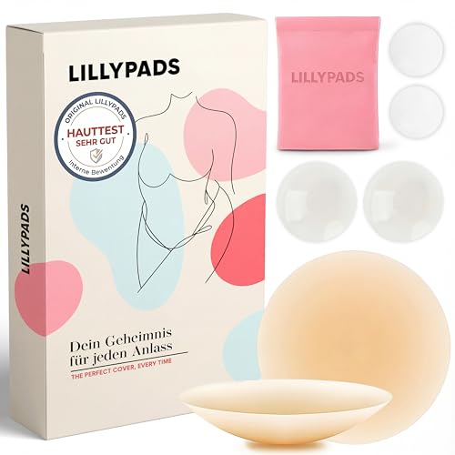 Lillypads® Premium Nippelpads – DAS ORIGINAL – Selbstklebende Nipple Cover für Frauen – Wiederverwendbare Nipple Pads – 8cm – Klebe BH – Für Tiefen Rückenausschnitt – Nude