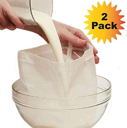 2xPACK - Nut Milk Bag 12"x12" Reusable Cheesecloth Bags for Straining Almond Milk Greek Yogurt Strainer Professional Filter for Cold Brew, Multiple Usage Reusable Food Strainer, Cold Brew Coffee