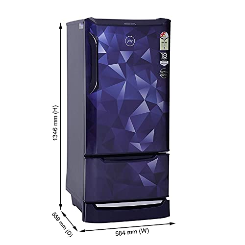 Image of Godrej 205 L 3 Star Inverter Direct-Cool Single Door Refrigerator with DuoFlow Technology (RD EDGEDUO 220C 33 TDI PS BL, Prism Blue, Base stand with drawer, Separate Vegetable Box)- 2022 Model